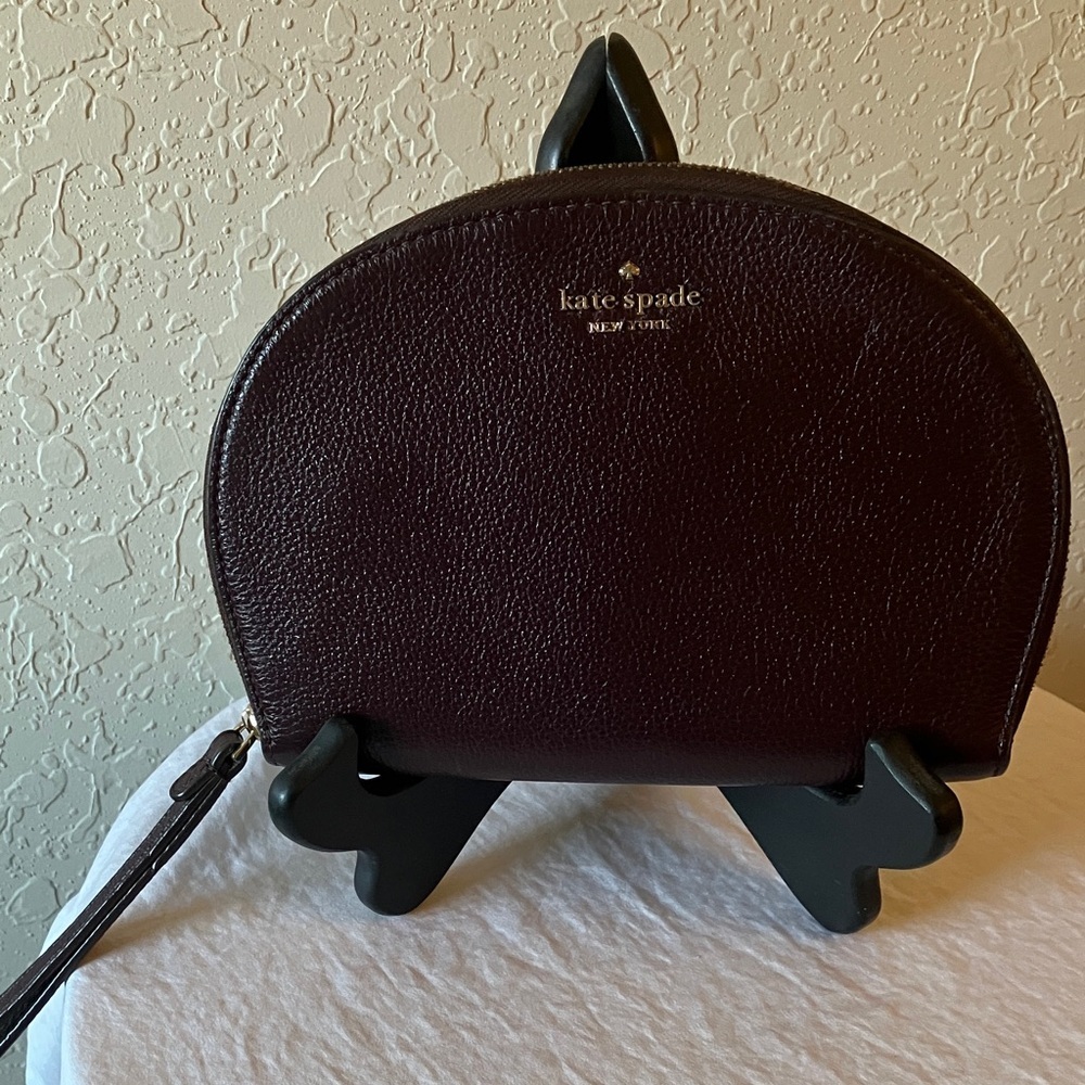 Kate Spade: Jackson Half Moon Plum Leather Wristlet/Clutch- Gold Tone